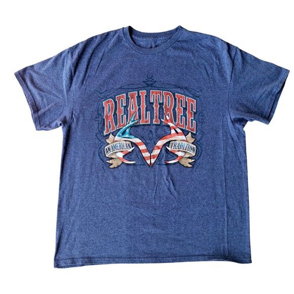 Realtree Gray Graphic T-Shirt An American Tradition Logo Cotton Blend Short Slee - Picture 1 of 5